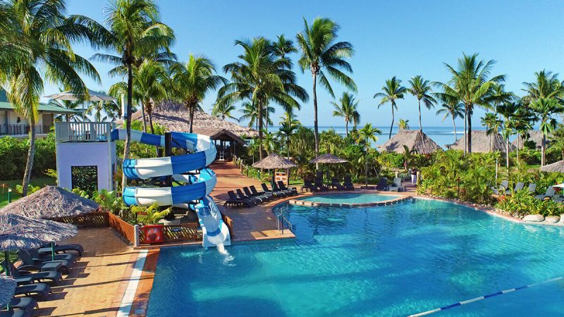 Family lagoon pool and waterslide at Outrigger Fiji Beach Resort