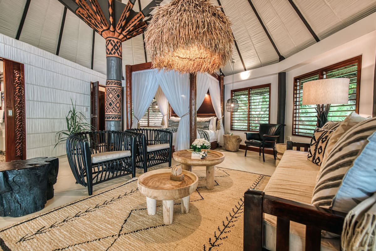 Contemporary Fijian interiors in a Matangi Beachfront Bure