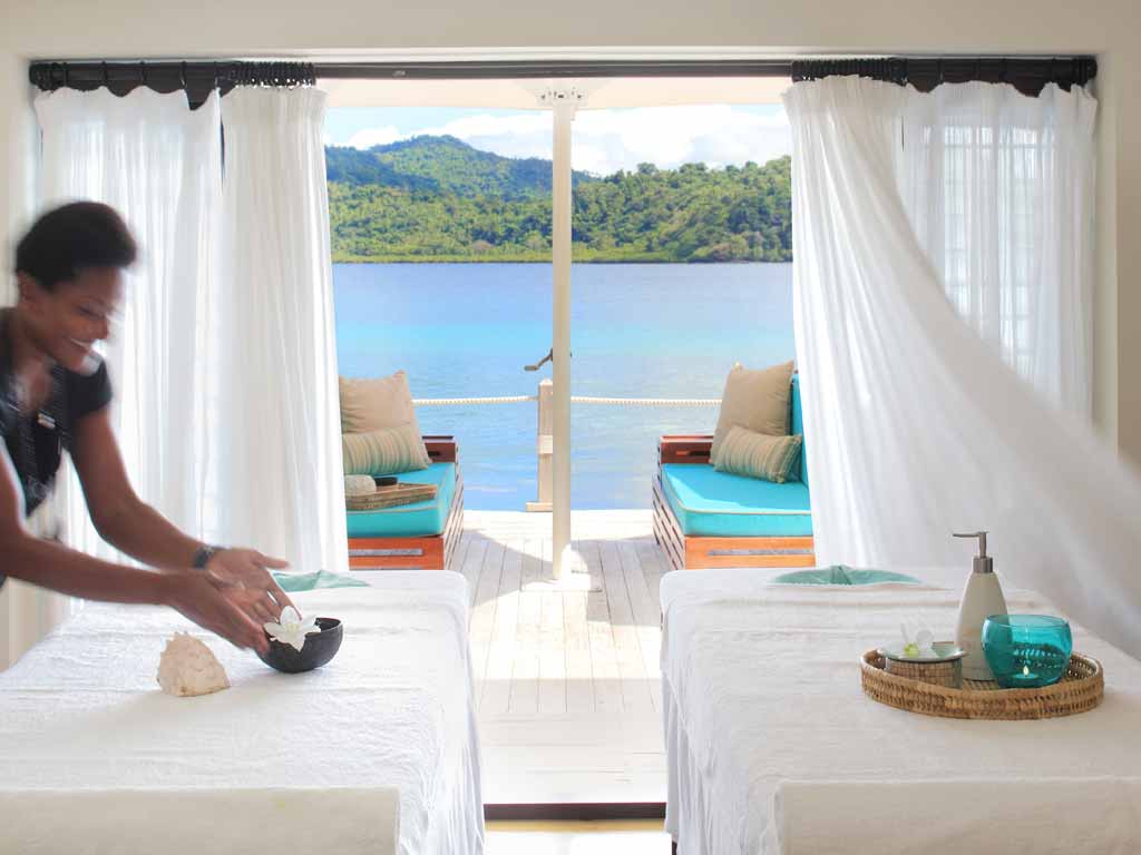Massage room overlooking the water at Matangi’s Ocean Spa