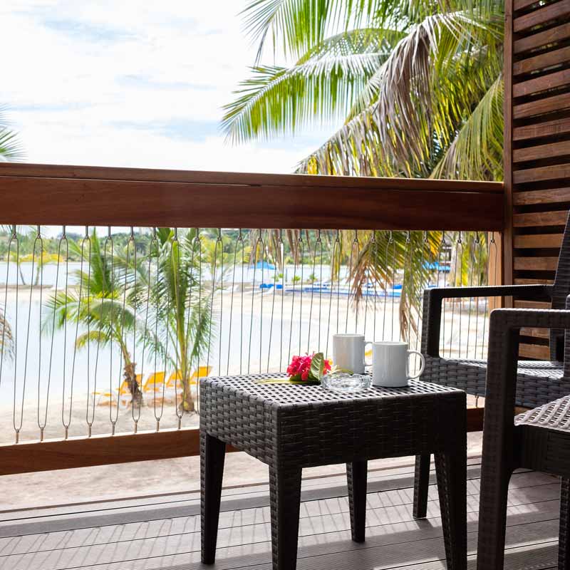 Beachfront Hotel Room balcony looking over Malolo Lailai Bay