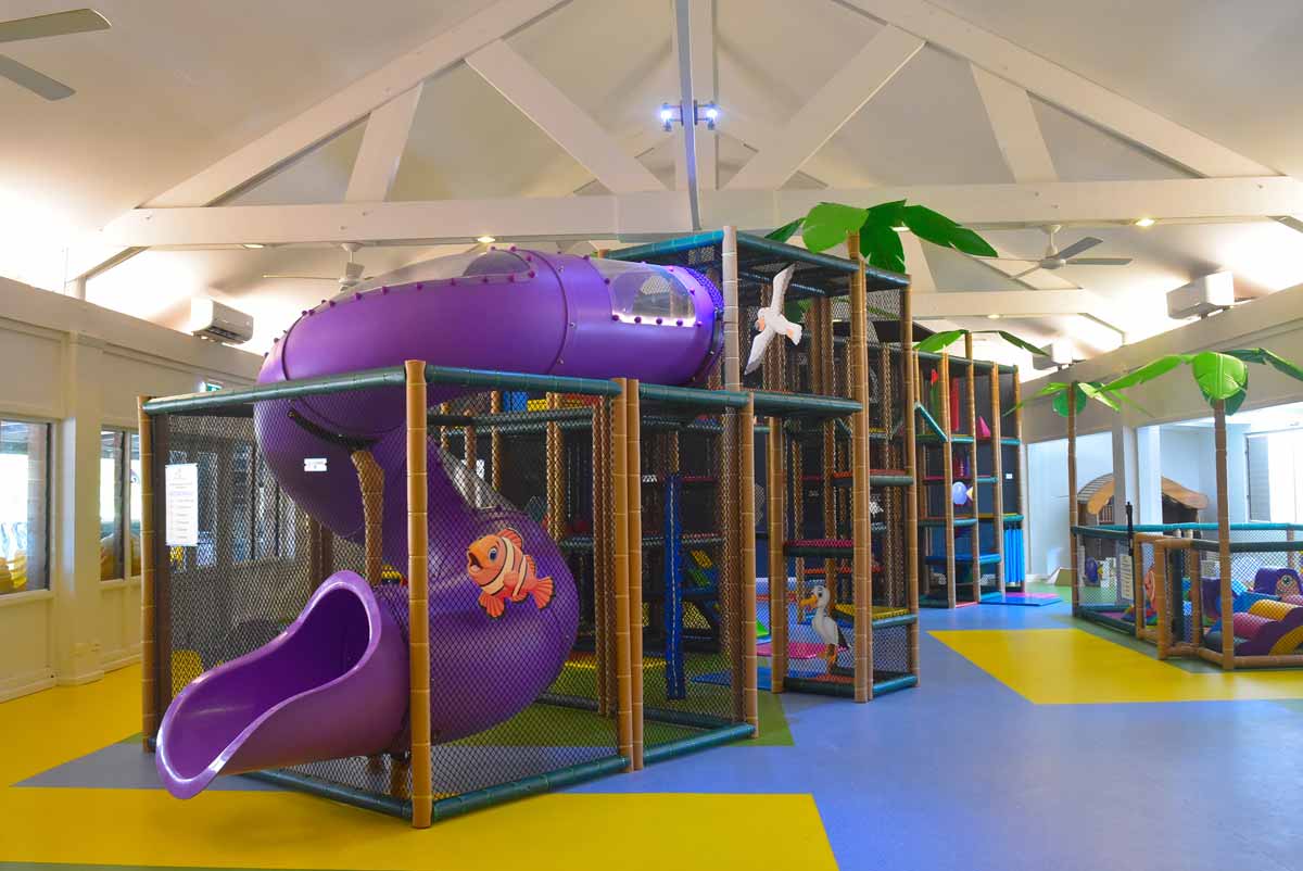 Indoor climbing frame and slide at Plantation Island Resort’s children’s play centre