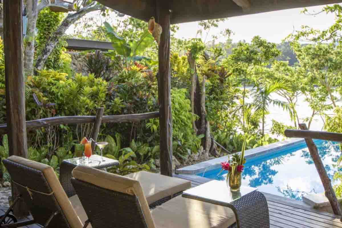 Blue Lagoon Villa Three pool and sheltered terrace at Savasi Island Resort