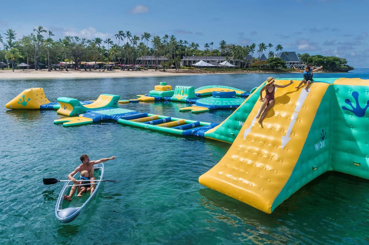 Inflatable water park in the lagoon at Shangri-La Yanuca Island, Fiji