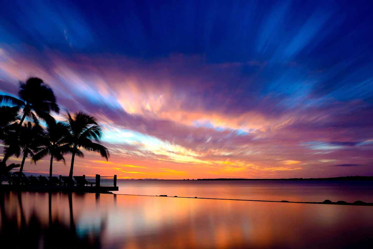 Sunset over the waterfront at Sheraton Denarau Villas