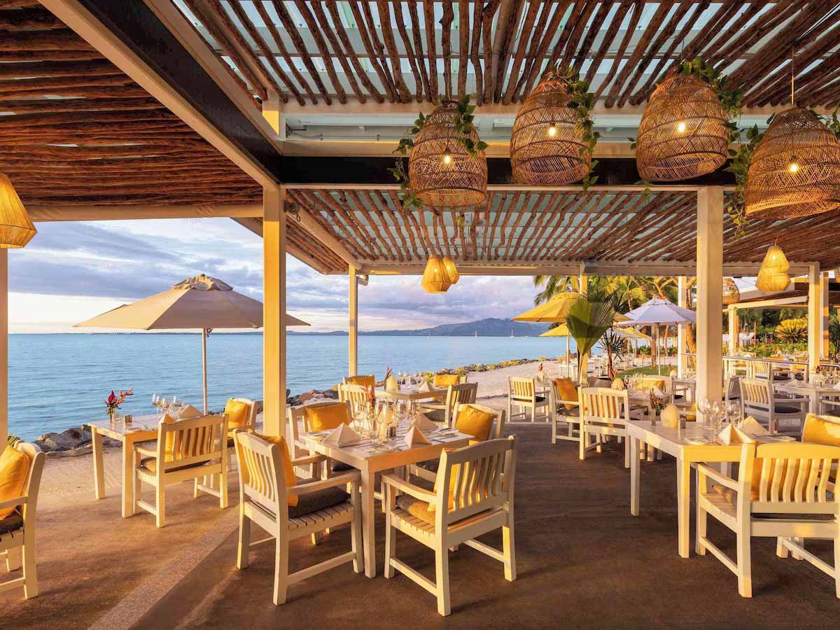 Beachside dining terrace at Sofitel Fiji Resort & Spa