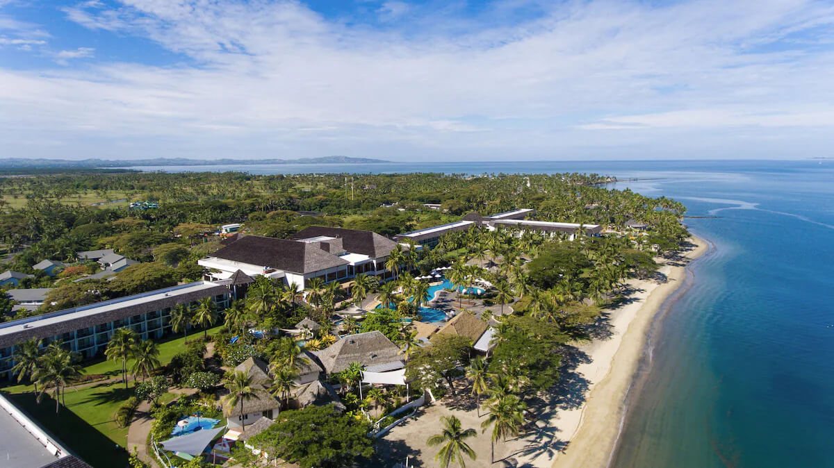 Aerial view of Sofitel Fiji Resort & Spa on the Denarau Island beachfront