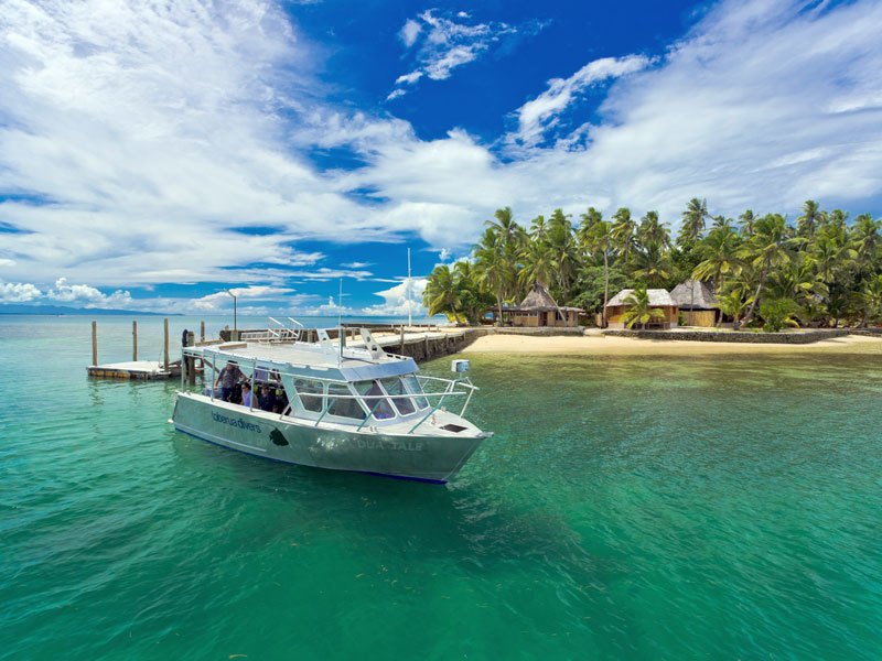 Boat alongside the jetty at Toberua Island