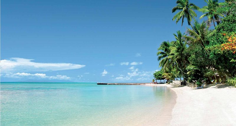White-sand shoreline and palms on Toberua Private Island